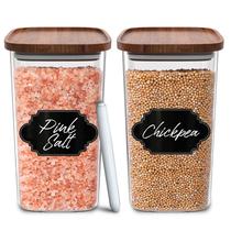 Frascos de vidro Essos Square Set (2) Tampa de madeira hermética de 1,5 L