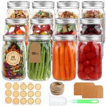 Frascos de vidro HWASHIN Wide Mouth 950 ml, pacote com 12 tampas e faixas Frascos de vidro HWASHIN Wide Mouth 950 ml, pacote com 12 tampas e faixas