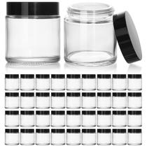Frascos de vidro KEYWING 120 ml (4 onças) transparentes, pacote com 36 tampas pretas Frascos de vidro KEYWING 120 ml (4 onças) transparentes, pacote com 36 tampas pretas