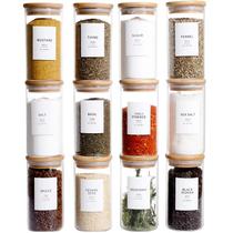 Frascos de vidro para especiarias HHMJSM 240 mL com tampas herméticas de bambu, 12 unidades Frascos de vidro para especiarias HHMJSM 240 mL com tampas herméticas de bambu, 12 unidades