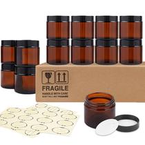Frascos de vidro TUZAZO 60mL, marrom âmbar, redondos, pacote com 12 tampas Frascos de vidro TUZAZO 60mL, marrom âmbar, redondos, pacote com 12 tampas