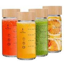 Frascos para suco Olivego 360 ml de vidro com tampa de bambu, kit com 4 Frascos para suco Olivego 360 ml de vidro com tampa de bambu, kit com 4