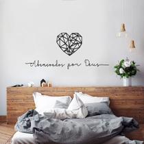 Frase de Parede Abençoados por Deus Lettering Decorativo + Coração Geometrico Mdf Quarto Cabeceira