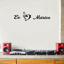 Frase de Parede Eu Amo Música Coração Clave Sol Clave Fá MDF 3mm Decoração Parede Sala Escultura Aplique Enfeite Quarto