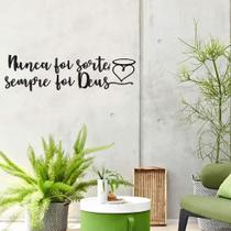 Frase de Parede Nunca Foi Sorte Sempre Foi Deus Coração MDF Decorativa Lettering Quarto Sala Casa