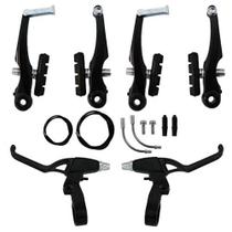 Freio V-Brake com Maçaneta em Alumínio Preto Completo com Cabos e Conduites