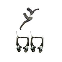 Freio V-Brake com Maçaneta em Nylon Preto Completo com Cabos e Conduites