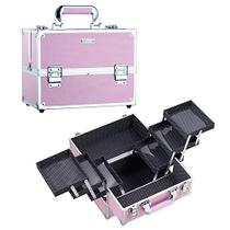 Frenessa Makeup Train Case Cosmetic Organizer Case Large Portable Makeup Box 6 Bandejas Professional Makeup Storage Organizer Box Make Up Carrier com chaves com fechadura para maquiador, Nail Kits, Ferramentas de Maquiagem Travel Makeup Case Pink