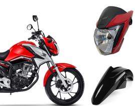 Frente Farol Vermelho Perolizado + Aranha Cg Titan 160 + Paralama Dianteiro Preto Ano 2022 Até 2024