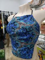 Frente Única em Tecido Afro Estampa Azul Alças Cruzadas