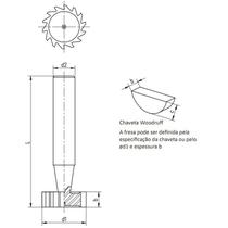 Fresa para Rasgo de Chaveta Haste Cilíndrica, Dentes Retos Tipo WOODRUFF - Med. 7/8 x 1/4" - DIN 850 AH - Cód. 1642 - INDAÇO