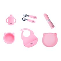 Freso Baby Kit Alimentação de Bebê Silicone Atóxico Livre de BPA Introdução Alimentar BLW Pratinhos Babador Talheres Completo 7 Peças Urso