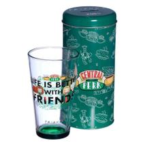 Friends Kit Copo De Vidro 500ml + Cofre Metal Central Perk Oficial Warner Bros - Zona Criativa