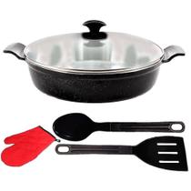 Frigideira 1227eTLuva02JAV Alumínio Fundido Preto Liso 30cm com Tampa de Vidro e Talheres Javali Frigideira 1227eTLuva02JAV Alumínio Fundido Preto Liso 30cm com Tampa de Vidro e Talheres Javali