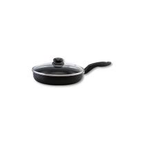 Frigideira 20cm Com Tampa De Vidro Alumi-Aço linha PREMIUM J4TECH Alumínio Antiaderente Ultra Resistente Preta Esplendida