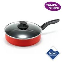 Frigideira 24 Antiaderente Color Tampa De Vidro + Espátula