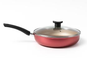 Frigideira 24cm Com Tampa de Vidro Cereja com Dourado Alumi-Aço Linha Premium J4TECH Alumínio Antiaderente Teflon Ultra Resistente