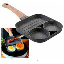 Frigideira 3 em 1 Antiaderente 3 Divisórias Sem Óleo para Fogão a Gás e Indução Versátil Prática Fácil Limpeza Cozinha Ovos Omelete e Hambúrguer