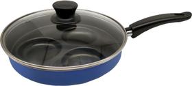 Frigideira 3 Ovos Antiaderente Azul Com Tampa De Vidro N22