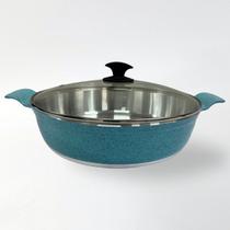 Frigideira 30cm 4,7L Diamantada Alças Inteiriças com Tampa de Vidro - Cor: Azul Turquesa