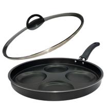 Frigideira 4 Ovos Antiaderente 26cm Tampa Vidro Inox Teflon