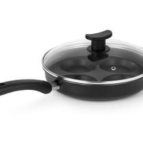 Frigideira 4 Ovos Hamburgueres Com Tampa De Vidro Alumi-Aço Linha Premium J4TECH Alumínio Antiaderente Teflon Ultra Resistente