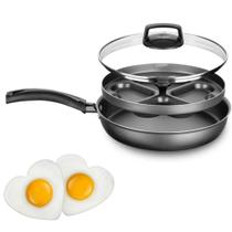 Frigideira 4 Ovos Poché Multiuso Tampa Antiaderente Panela Cozinha Utensílio Hambúrguer Receita - Mt