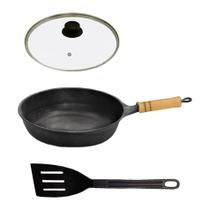 Frigideira Alta Antiaderente Cabo Tampa Vidro 24cm Espátula Frigideira Alta Antiaderente Cabo Tampa Vidro 24cm Espátula