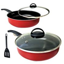 Frigideira Alta Funda 18cm E 22cm C/ Tampa de Vidro Antiaderente