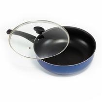 Frigideira Alta Wok Antiaderente 30 Cm Tampa De Vidro Cor:Azul