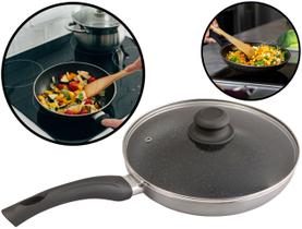 Frigideira Alumínio Antiaderente Revestimento Cerâmico 1,5 Litros Cabo Reforçado Com Tampa 24cm Cor Cinza