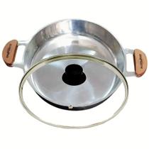 Frigideira Alumínio Fundido Alça Meia Lua Tampa Vidro 30cm.