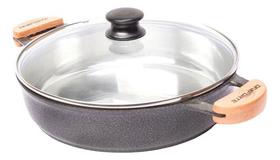 Frigideira Alumínio Puro Batido Preta 26cm Tampa De Vidro