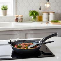 Frigideira Antiaderente 18cm multiuso Alumínio Indução Gás Elétrico Cabo Baquelite Cozimento Uniforme frita pouco óleo