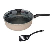 Frigideira Antiaderente 24 cm Bege/Branca com espátula Alta Martinelli Alumínios com Tampa de Vidro Frigideira Antiaderente 24 cm Bege/Branca com espátula Alta Martinelli Alumínios com Tampa de Vidro