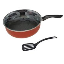 Frigideira Antiaderente 24 cm Vermelha/Cereja espátula Alta Martinelli Alumínios com Tampa de Vidro Frigideira Antiaderente 24 cm Vermelha/Cereja espátula Alta Martinelli Alumínios com Tampa de Vidro