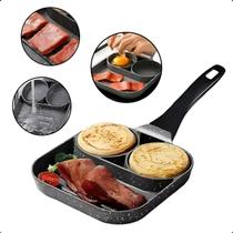 Frigideira Antiaderente 3 em 1 Multifuncional Com Divisórias Cabo Ergonômico Fundo Colmeia Ovo Hambúrguer Bife Panqueca