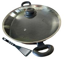 Frigideira Antiaderente 32cm Super Teflon 7 Camadas Tampa de Vidro Temperado