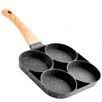 Frigideira Antiaderente 4 Partes Hambúrguer Ovo Alça Madeira