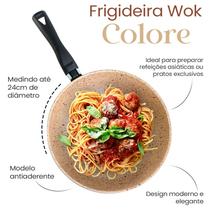 Frigideira Antiaderente Colore WOK 24cm Bege Stone Yakisoba Strogonoff Grande Funda Não Gruda Fritura Prática Leve