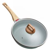 Frigideira Antiaderente Com Tampa de Alumínio Com Revestimento Cerâmico Funda Com Cabo de Madeira
