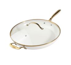 Frigideira antiaderente Gotham Steel 36cm com tampa creme branca