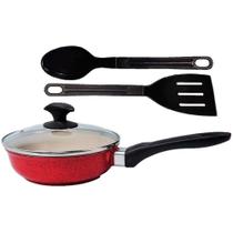 Frigideira Antiaderente Marmorizado Alumínio 24CM com Tampa Vermelha Javali Frigideira Antiaderente Marmorizado Alumínio 24CM com Tampa Vermelha Javali