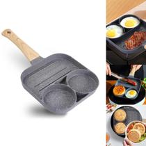 Frigideira Antiaderente Ovo Hambúrguer 3 Em 1 Alça De Madeira Linha Premium Frigideira Antiaderente Ovo Hambúrguer 3 Em 1 Alça De Madeira Linha Premium