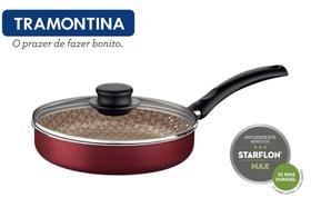 Frigideira Antiaderente Reta Com Tampa Tramontina 22cm Vermelha Turim
