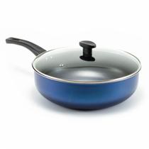 Frigideira Antiaderente Wok Azul Teflon 30 cm Tampa de Vidro