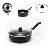 Frigideira Antiaderente Wok Preto Teflon 26 cm Tampa de Vidro