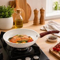 Frigideira Cerâmica 20cm Creme Antiaderente Grande Fogão A Gás Indução Cooktop Elétrico Panela Frita Sem Óleo Não Gruda