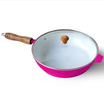 Frigideira Cerâmica Branca Antiaderente 26cm 2,4L Rosa Tampa De Vidro