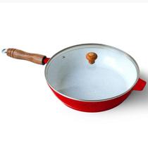 Frigideira Cerâmica Branca Antiaderente 26cm 2,4L Vermelho Tampa De Vidro